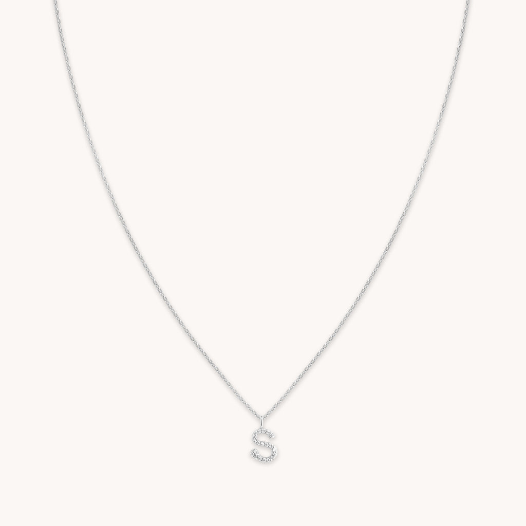S Initial Pavé Pendant Necklace in Silver