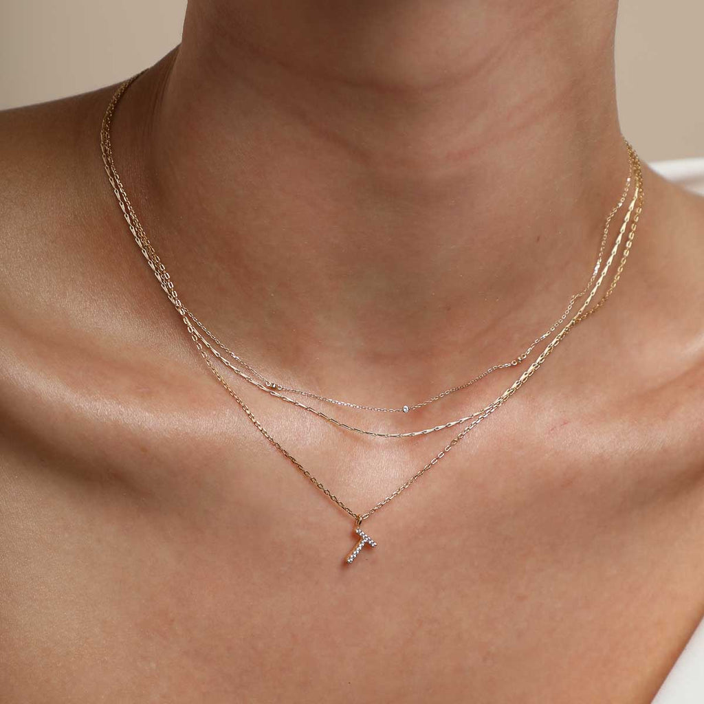 T Initial Pavé Pendant Necklace in Gold