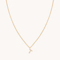 T Initial Pavé Pendant Necklace in Gold