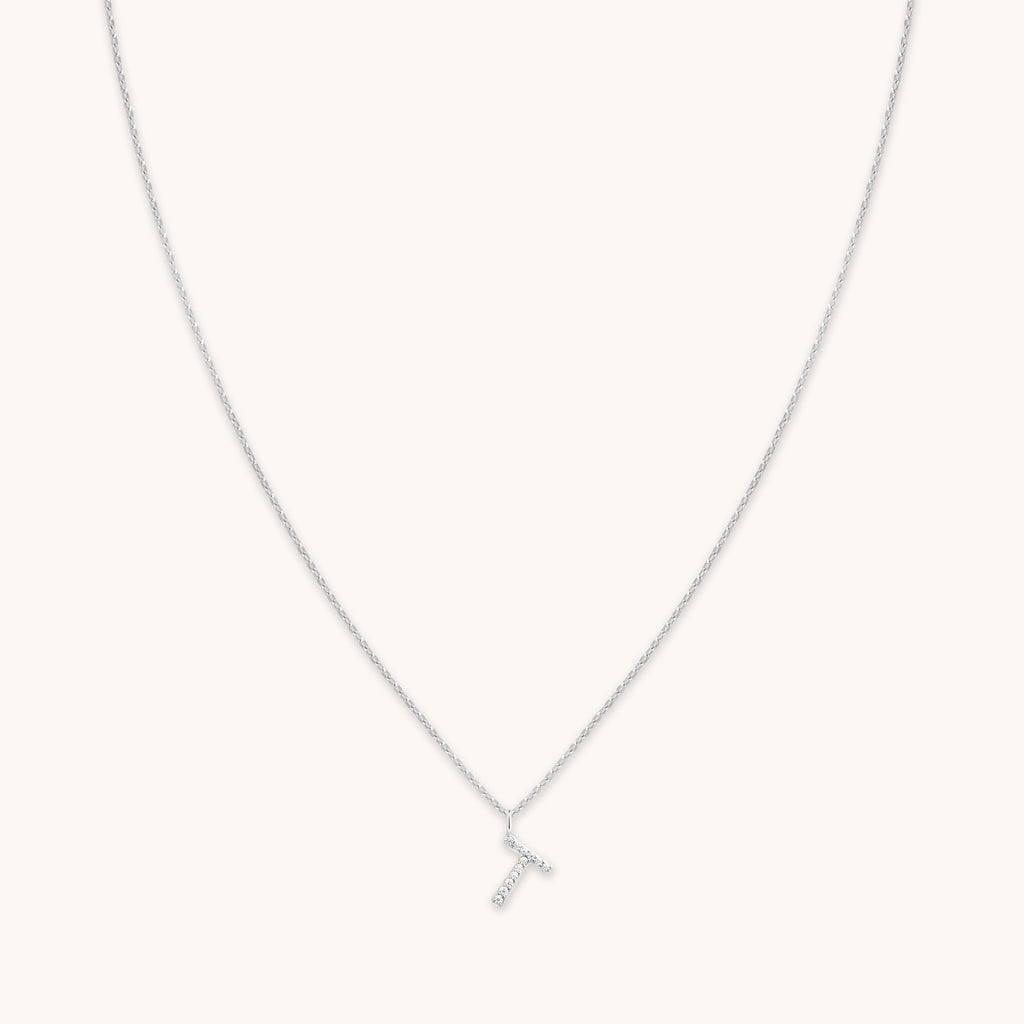 T Initial Pavé Pendant Necklace in Silver