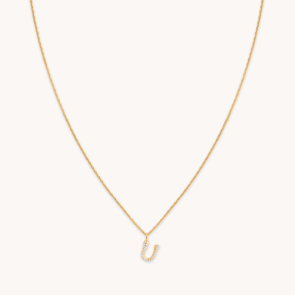 U Initial Pavé Pendant Necklace in Gold
