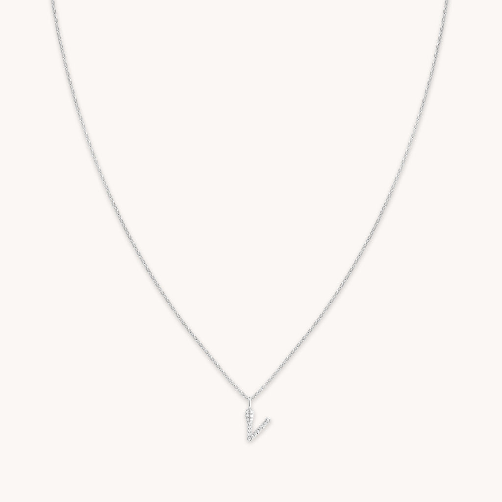 V Initial Pavé Pendant Necklace in Silver