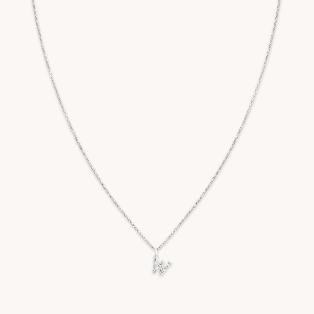 W Initial Pavé Pendant Necklace in Silver