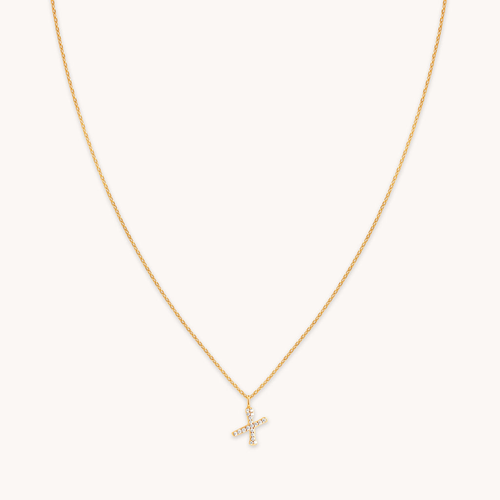 X Initial Pavé Pendant Necklace in Gold