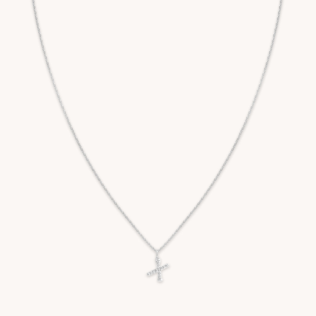 X Initial Pavé Pendant Necklace in Silver