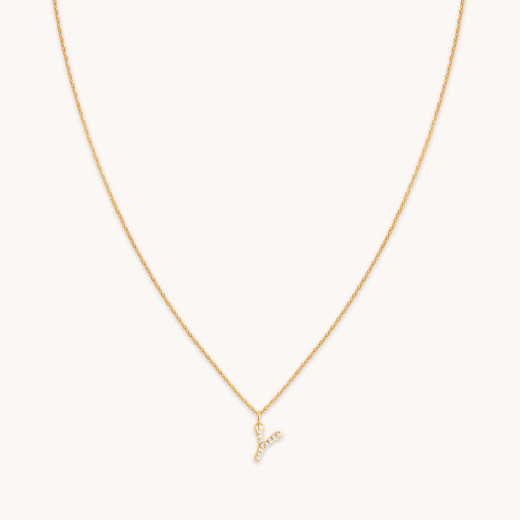 Y Initial Pavé Pendant Necklace in Gold
