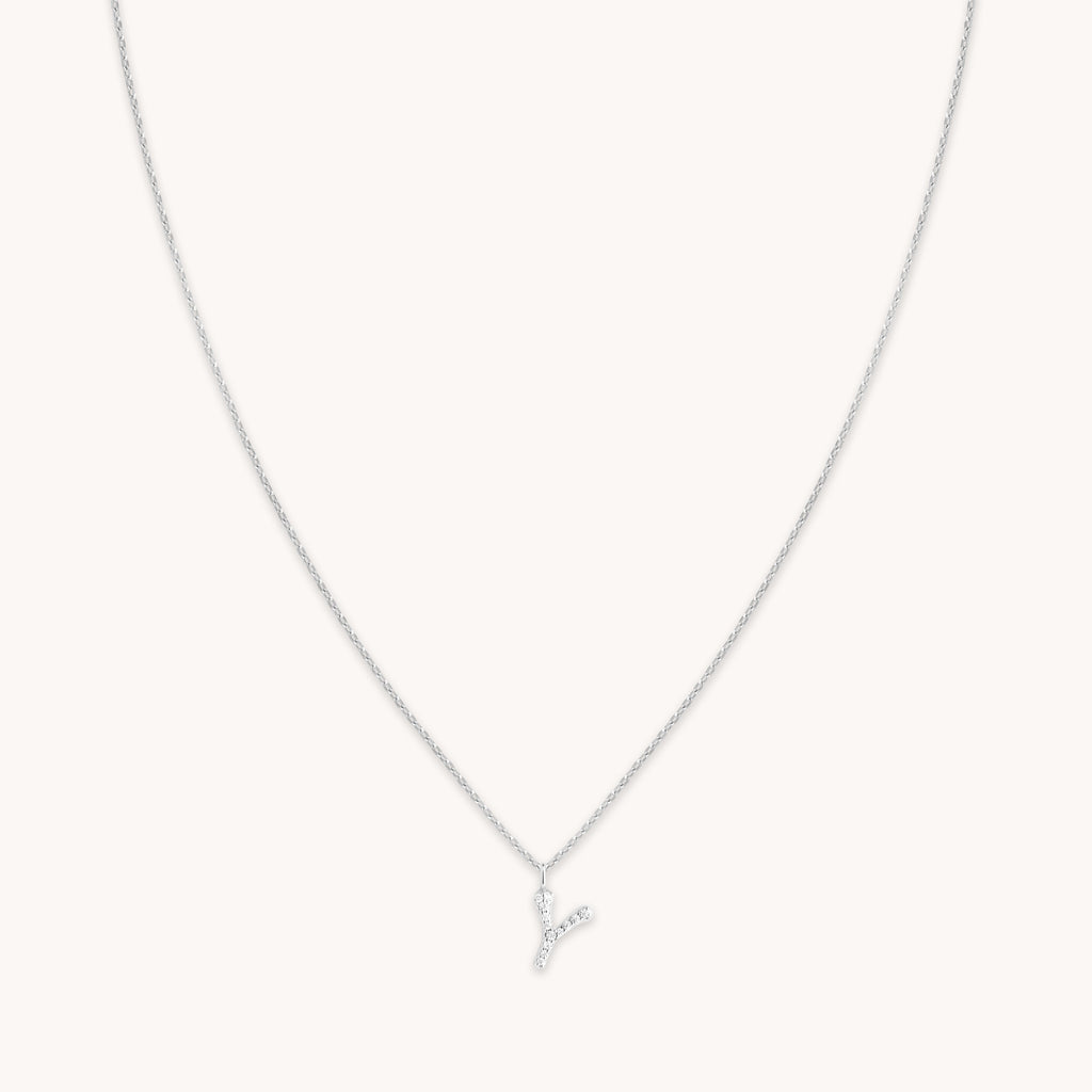 Y Initial Pavé Pendant Necklace in Silver