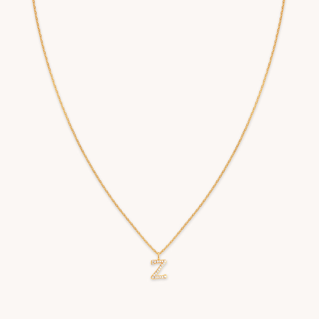Z Initial Pavé Pendant Necklace in Gold