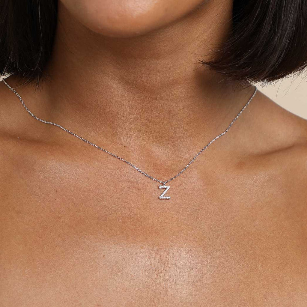 Z Initial Pavé Pendant Necklace in Silver