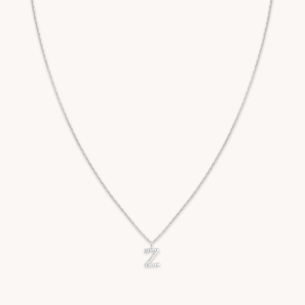 Z Initial Pavé Pendant Necklace in Silver