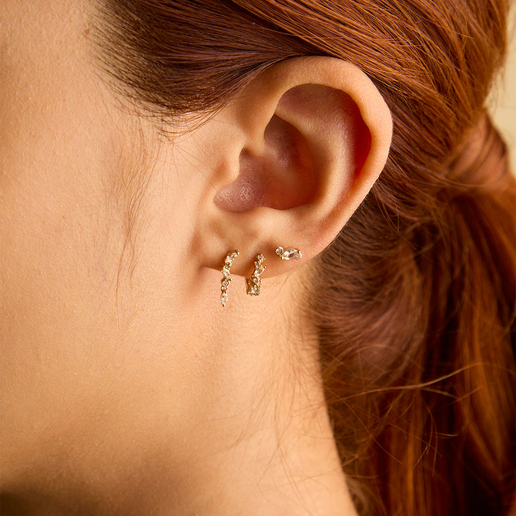 White Topaz Cluster Drop Studs in 9k Gold