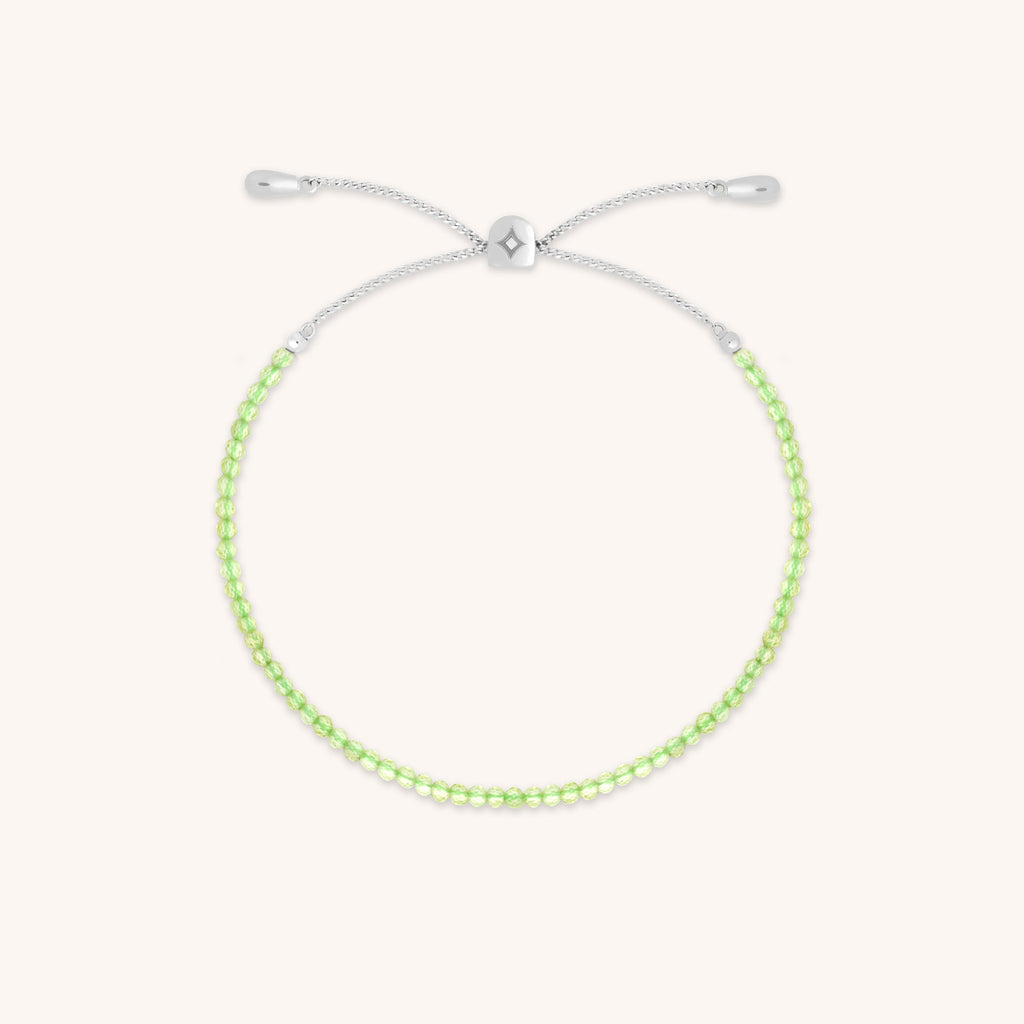 Peridot August Beaded Bracelet in Solid White Gold