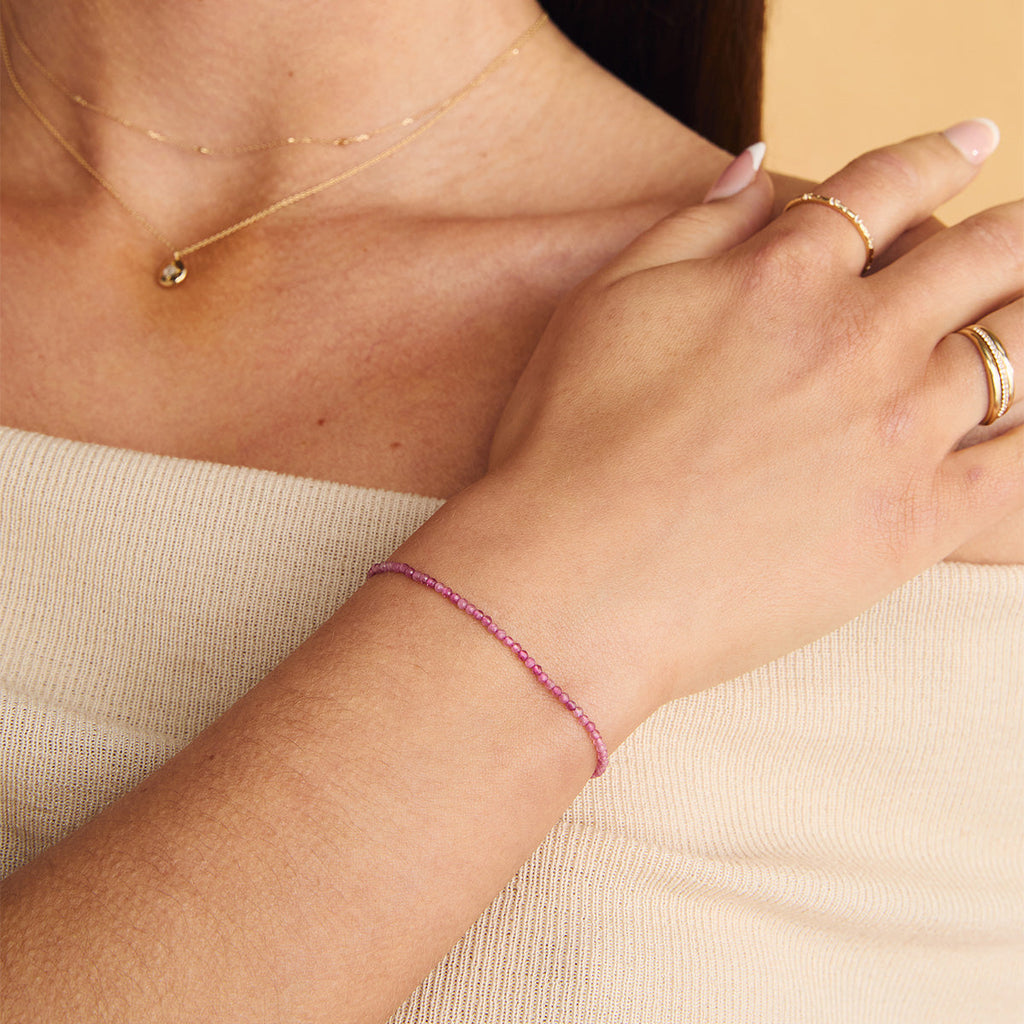 Tourmaline October Beaded Bracelet in Solid White Gold