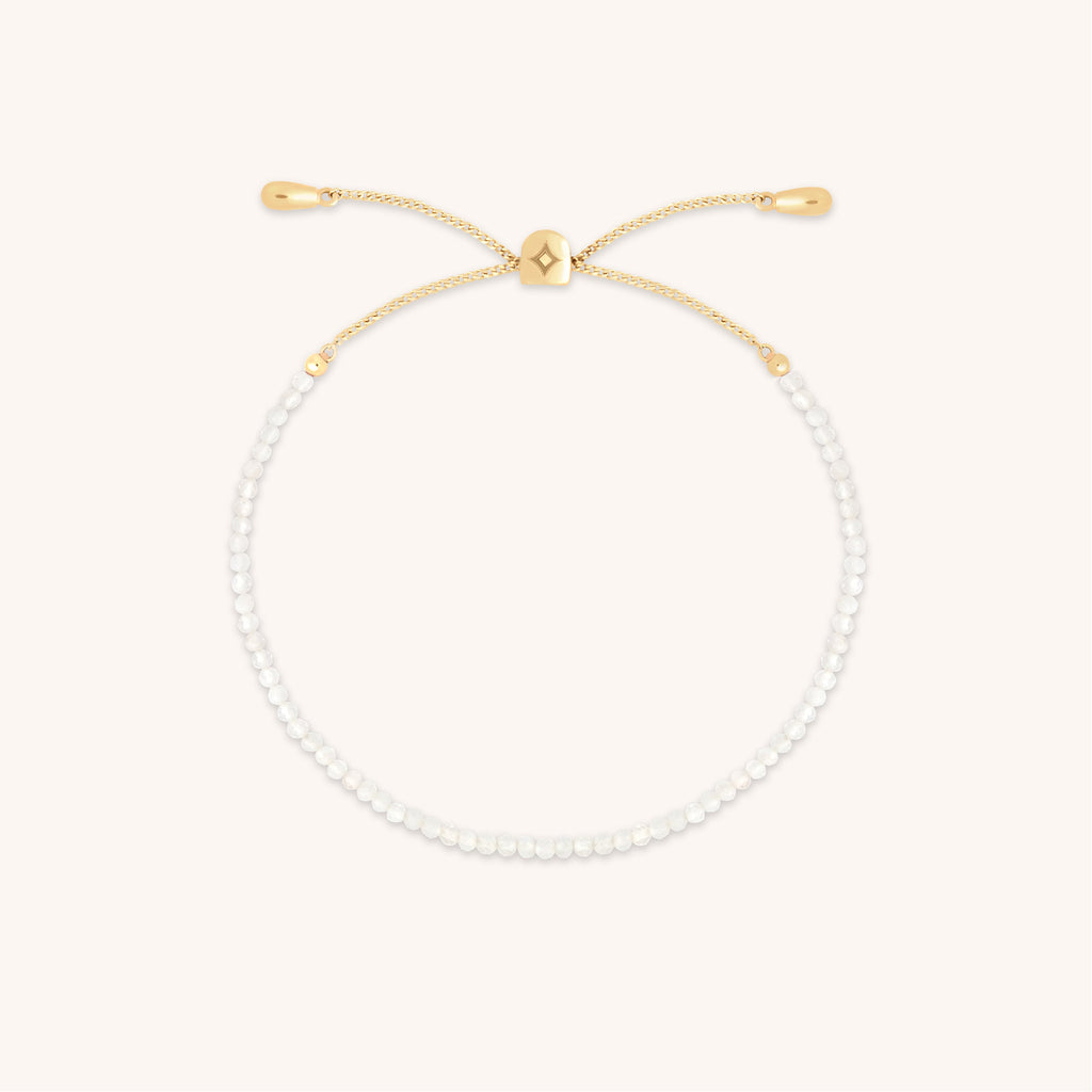 Moonstone June Beaded Birthstone Bracelet in Solid Gold