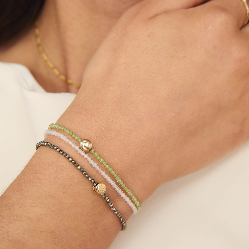Moonstone June Beaded Birthstone Bracelet in Solid Gold