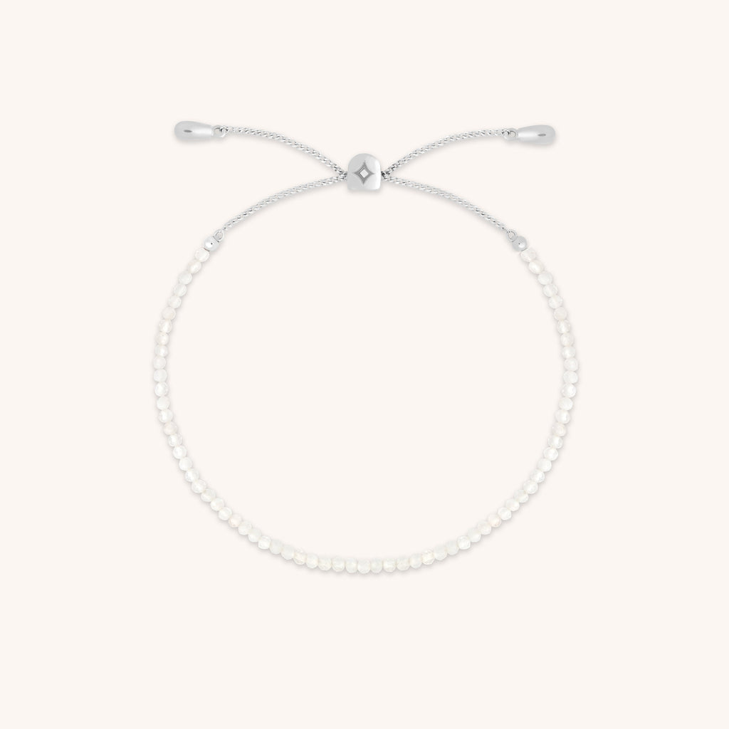 Moonstone June Beaded Birthstone Bracelet in Solid White Gold