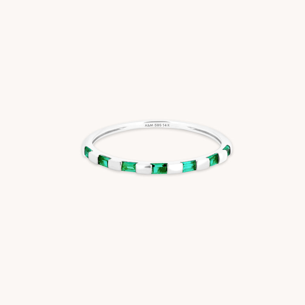 Emerald Baguette Band Ring in Solid White Gold