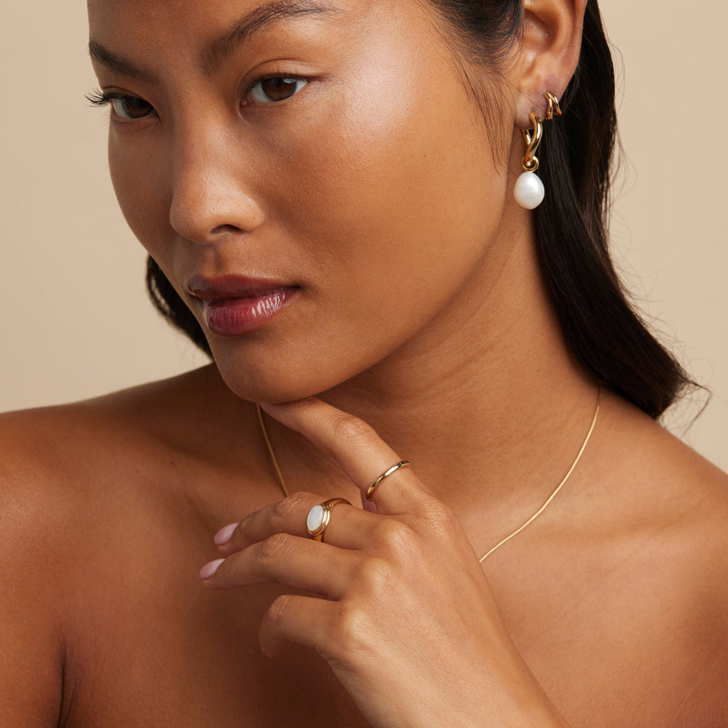 Serenity Pearl Charm Hoops in Gold