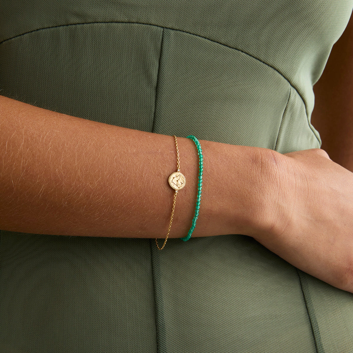 Agate May Beaded Birthstone Bracelet in Solid Gold