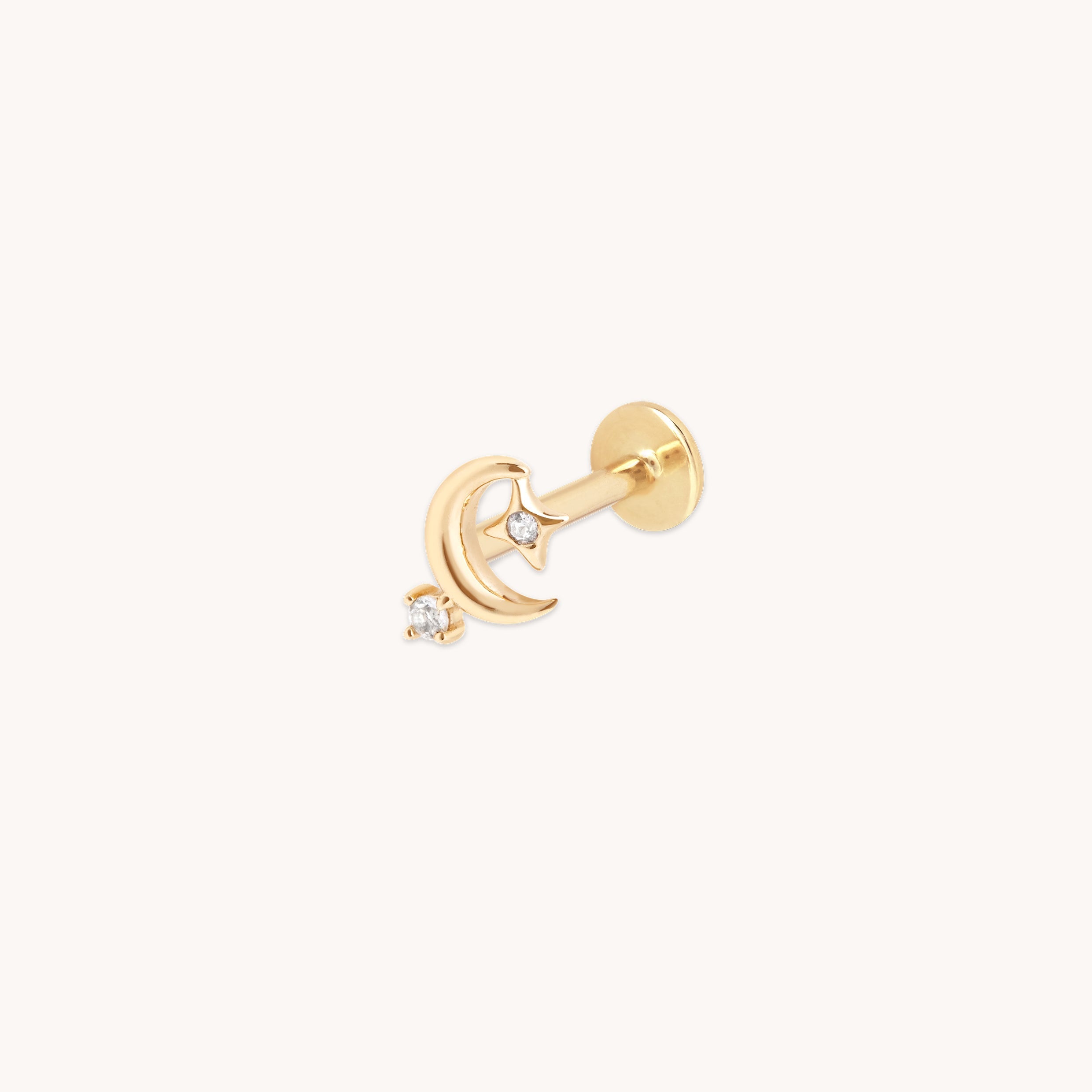 Celestial Moon Piercing Stud in Solid Gold