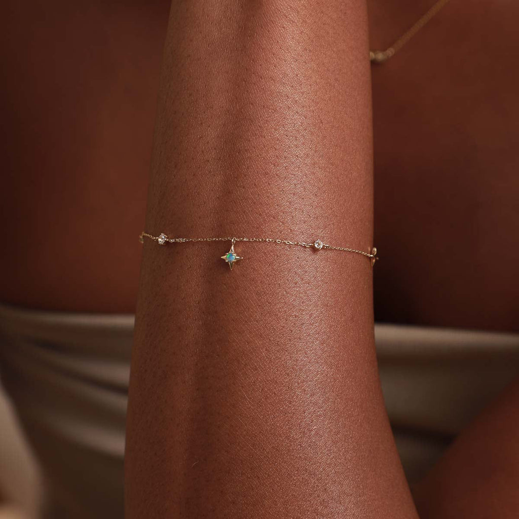 Cosmic Star Opal Charm Bracelet in Solid Gold