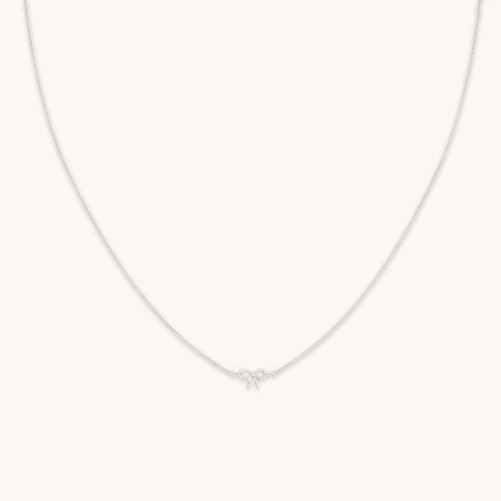 Bow Charm Necklace in Solid White Gold