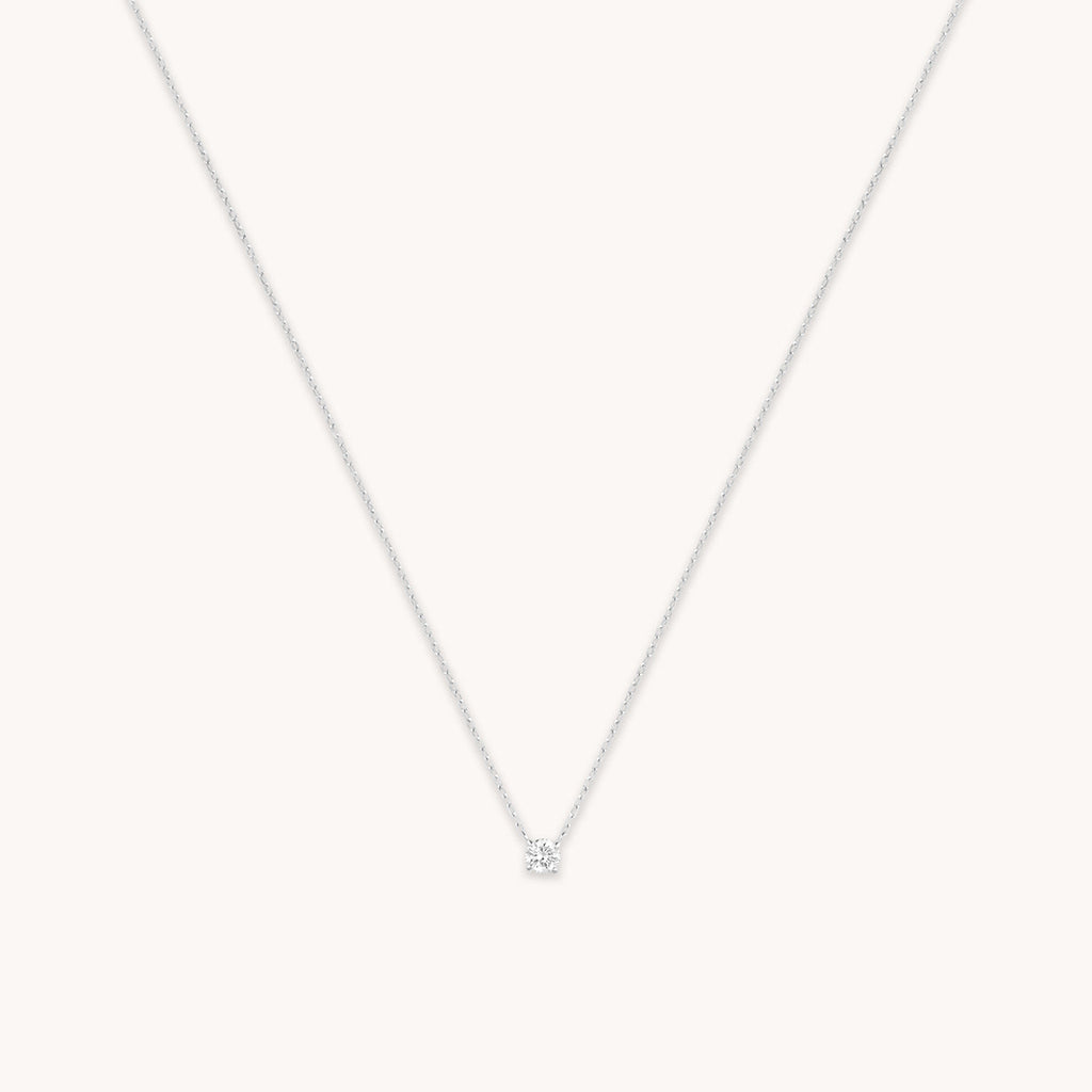 Diamond Solitaire Pendant Necklace in Solid White Gold