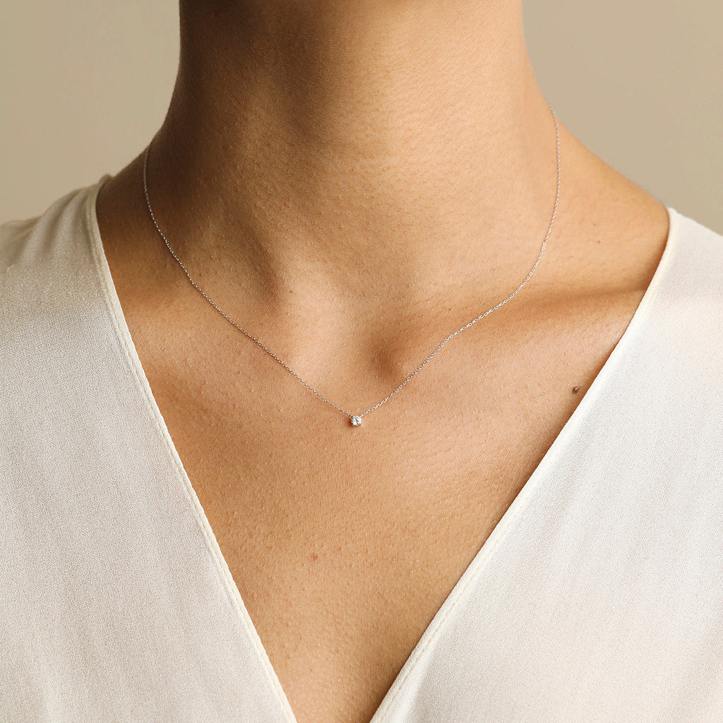 Diamond Solitaire Pendant Necklace in Solid White Gold