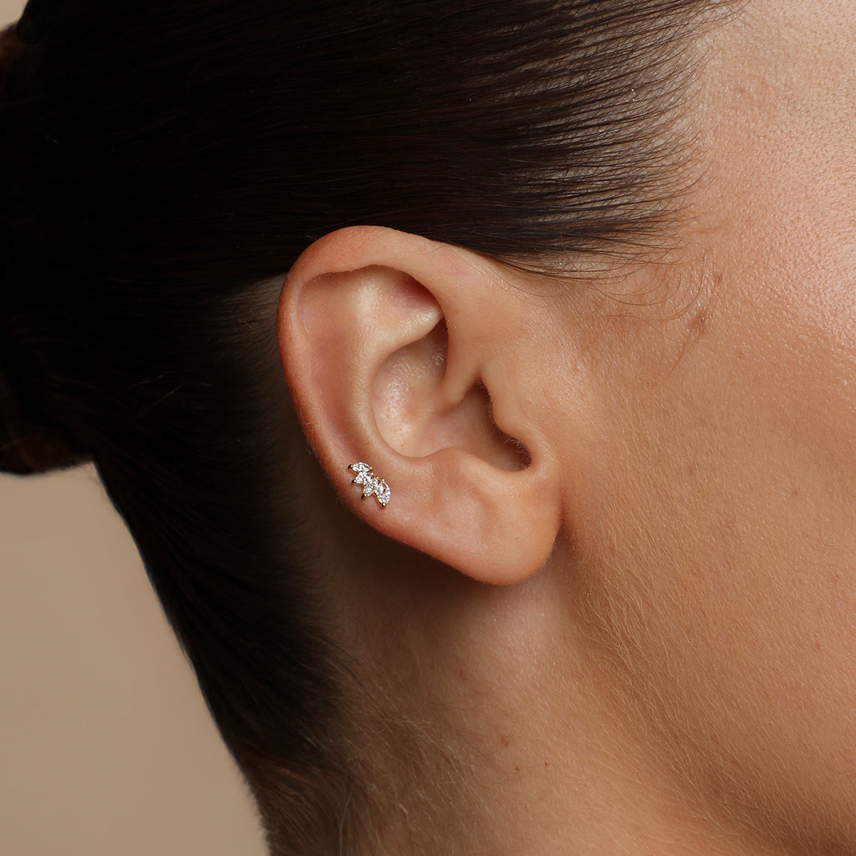 Diamond Marquise Fan Piercing Stud in Solid Gold