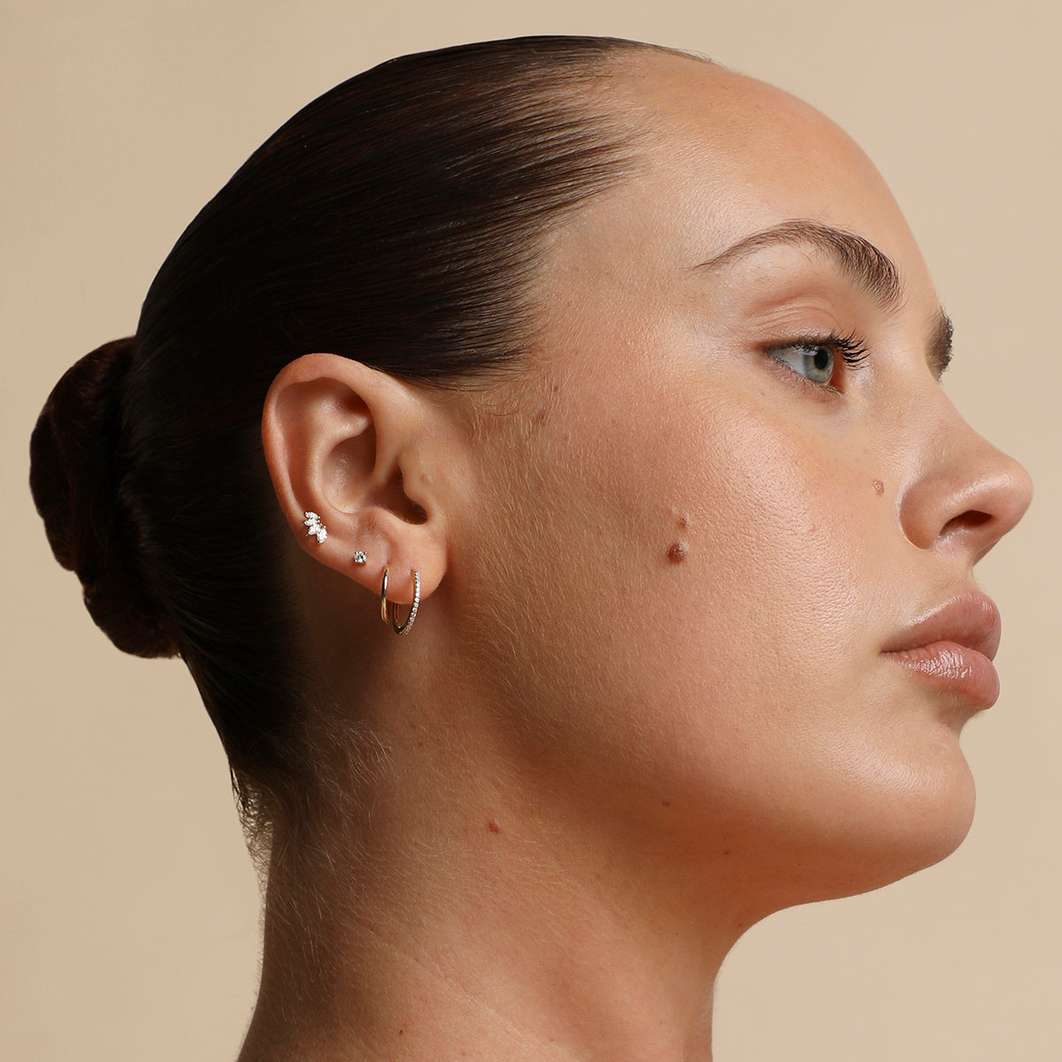 Diamond Marquise Fan Piercing Stud in Solid Gold