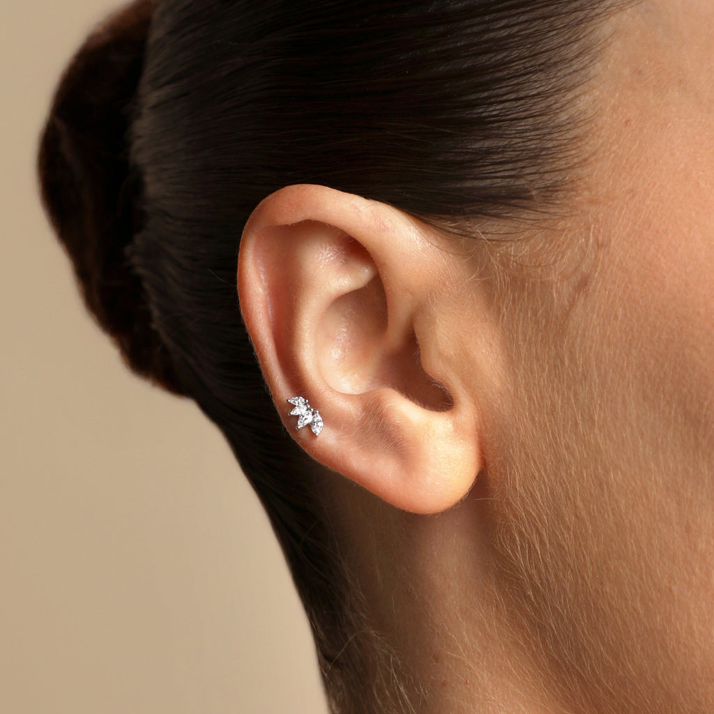 Diamond Marquise Fan Piercing Stud in Solid White Gold
