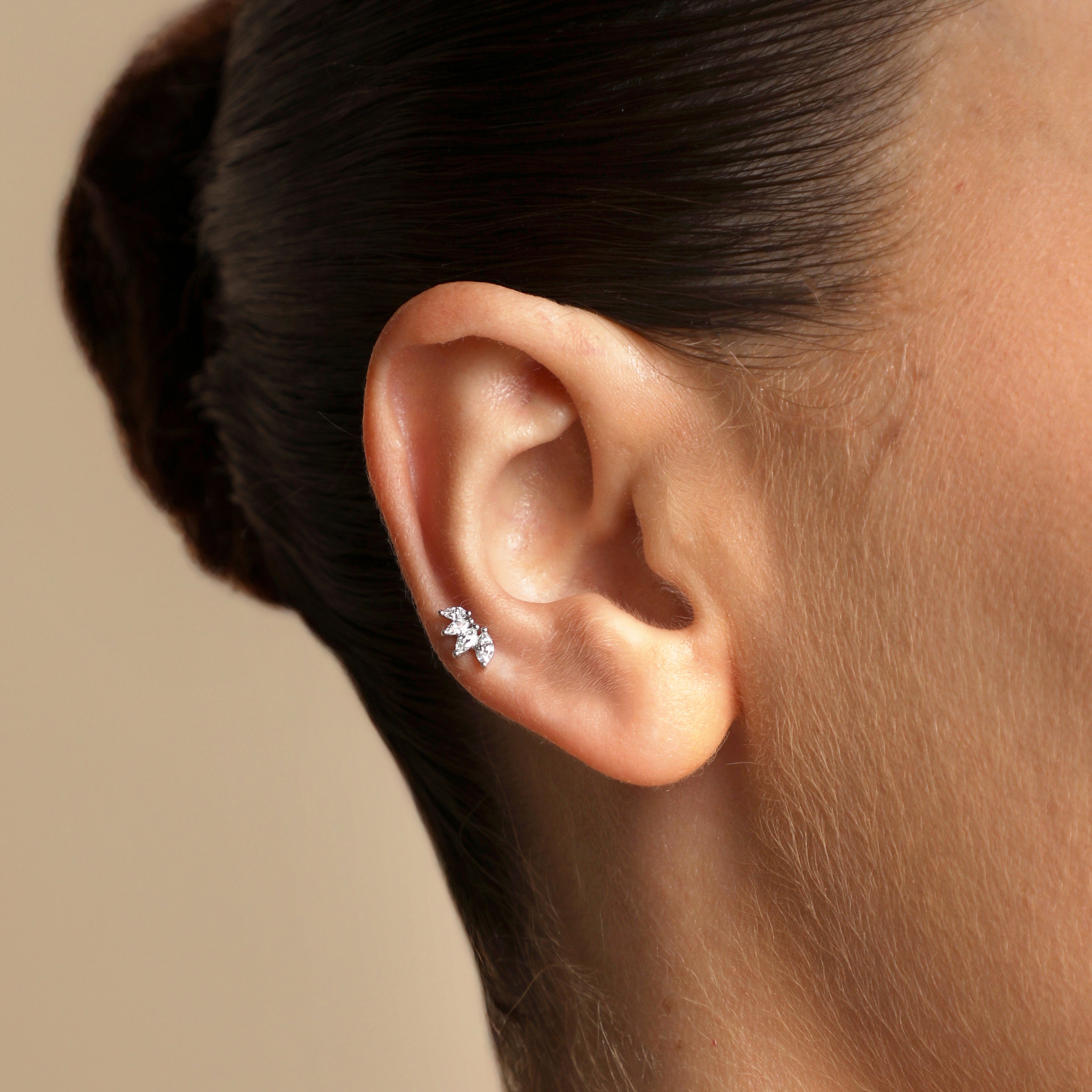 Diamond Marquise Fan Piercing Stud in Solid White Gold