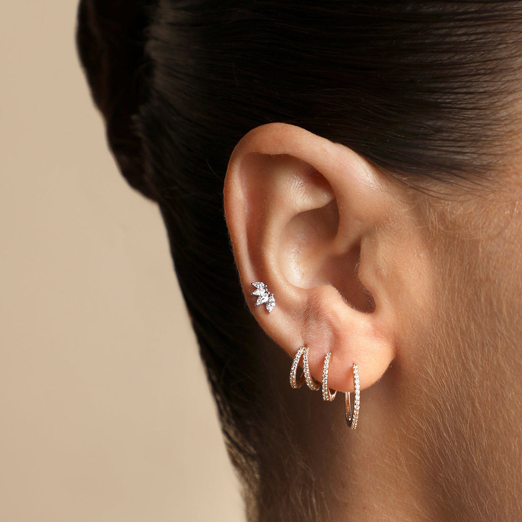 Diamond Marquise Fan Piercing Stud in Solid White Gold