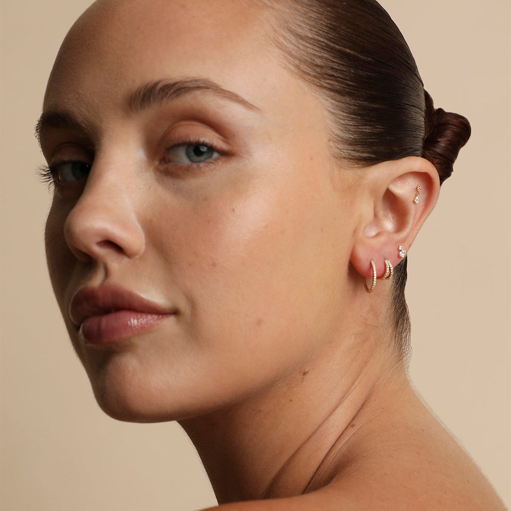 Diamond Double Gem Piercing Stud in Solid Gold