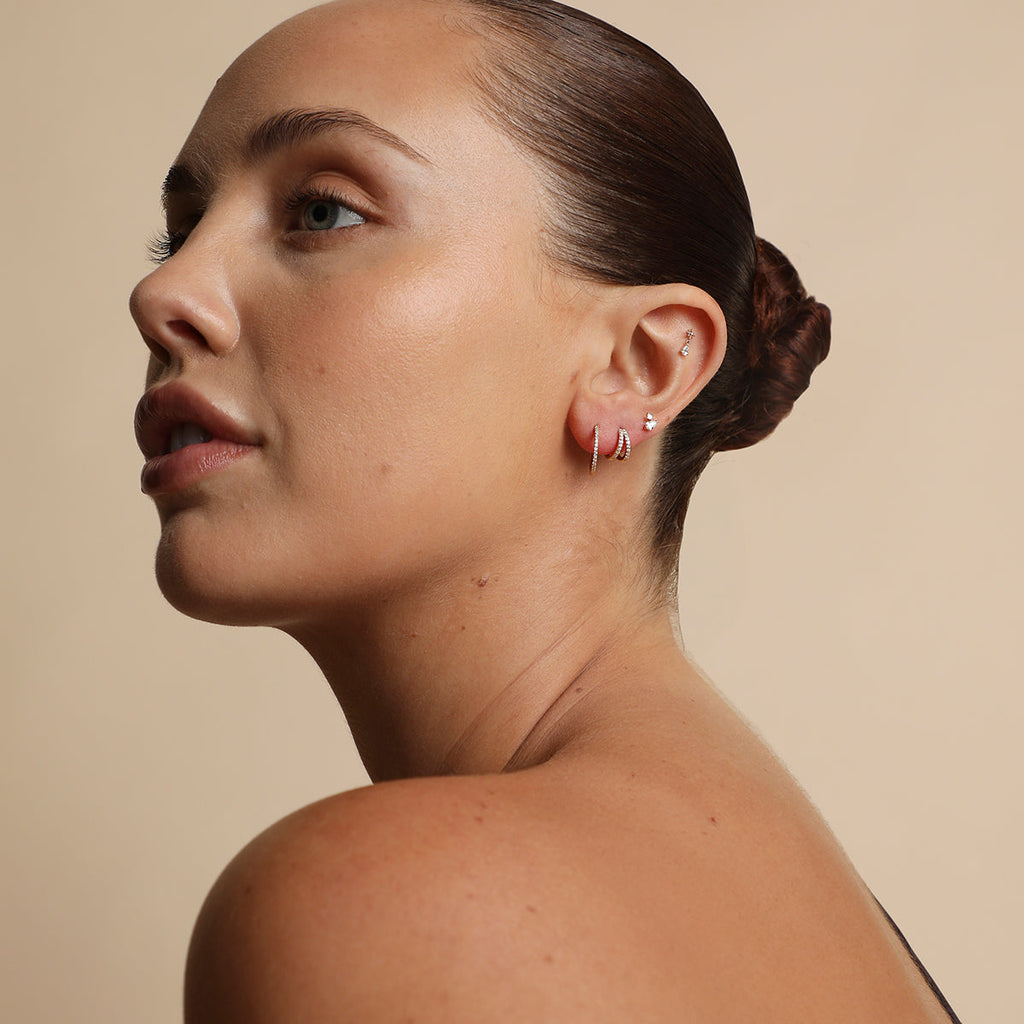 Diamond Double Gem Piercing Stud in Solid Gold