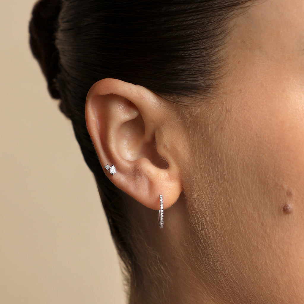 Diamond Double Gem Piercing Stud in Solid White Gold