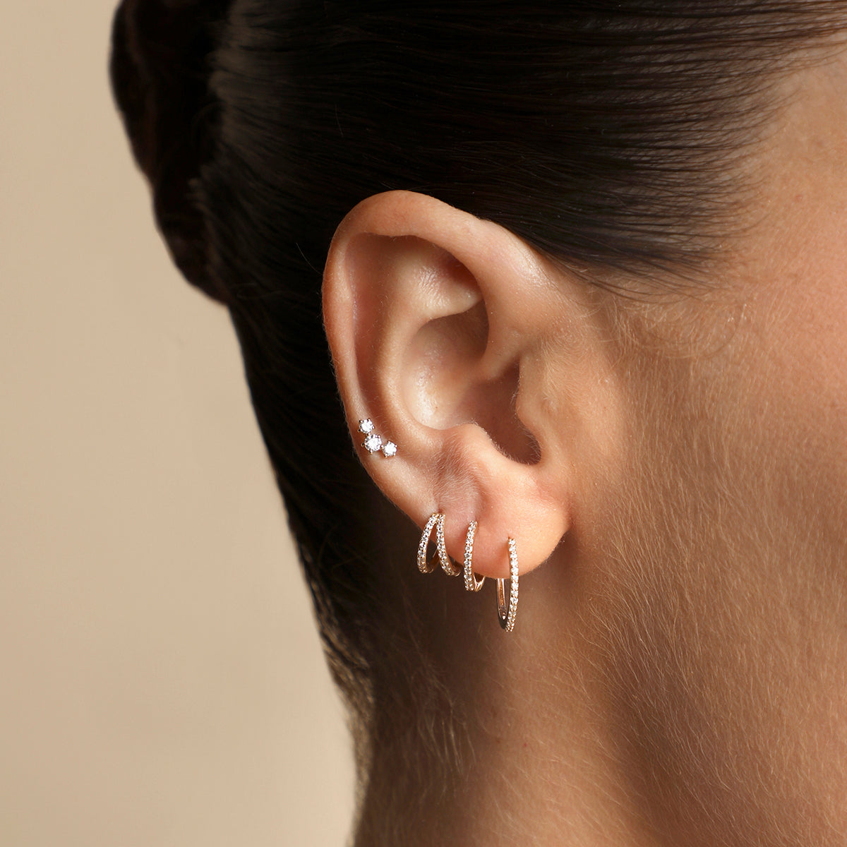 Diamond Curved Piercing Stud in Solid Gold