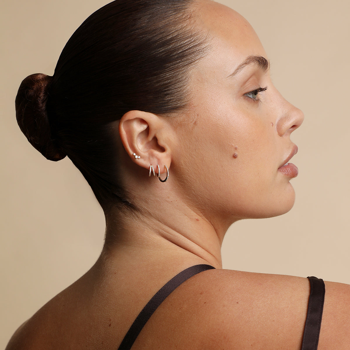 Diamond Curved Piercing Stud in Solid Gold