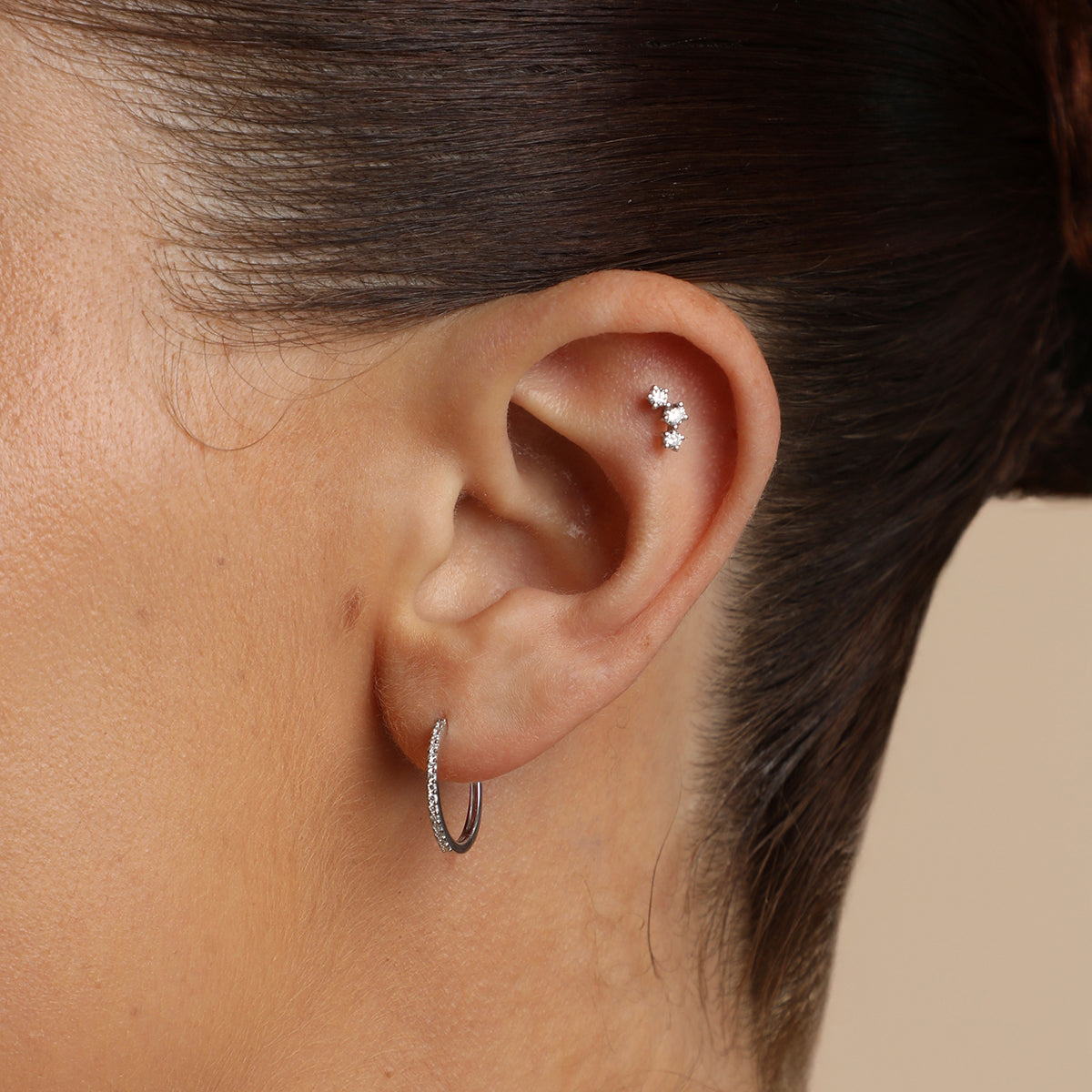 Diamond Curved Piercing Stud in Solid White Gold