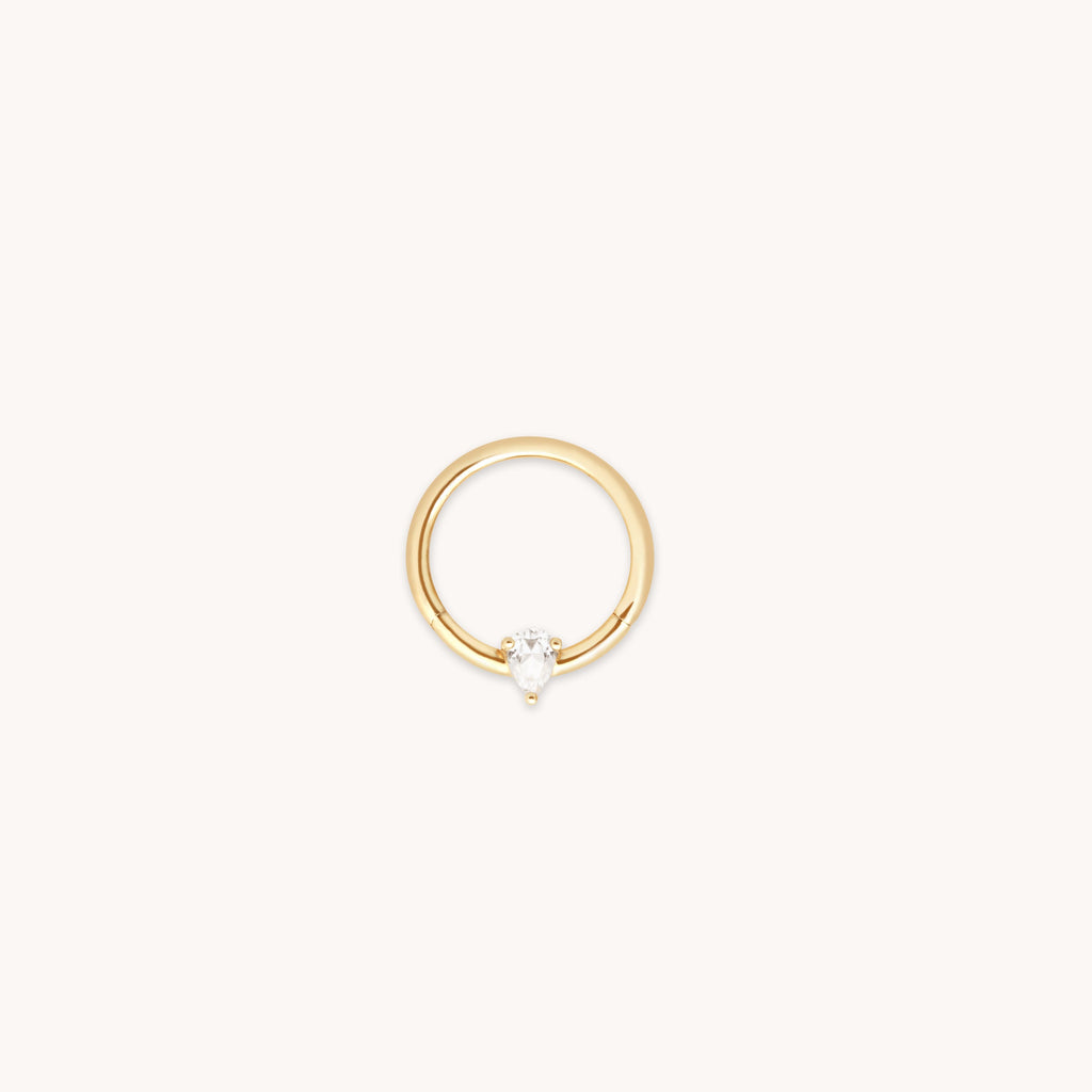 White Topaz Pear Daith Hoop in Solid Gold