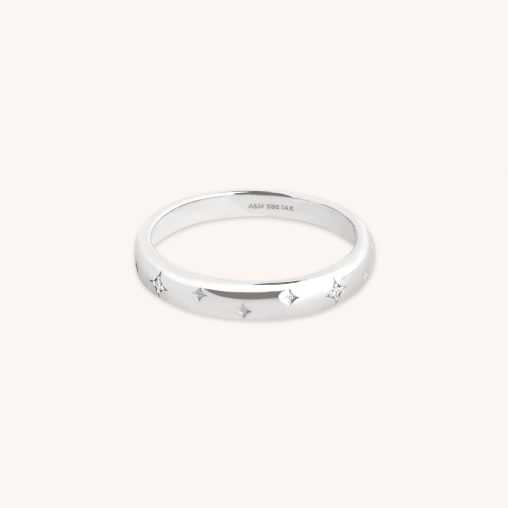 Cosmic Diamond Milestone Ring in Solid White Gold