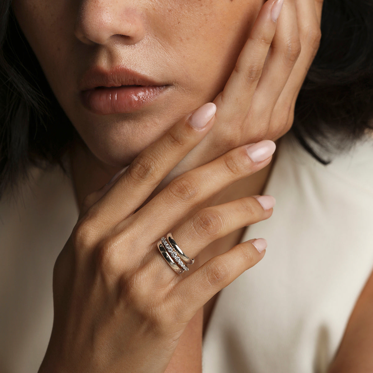 Cosmic Diamond Milestone Ring in Solid White Gold