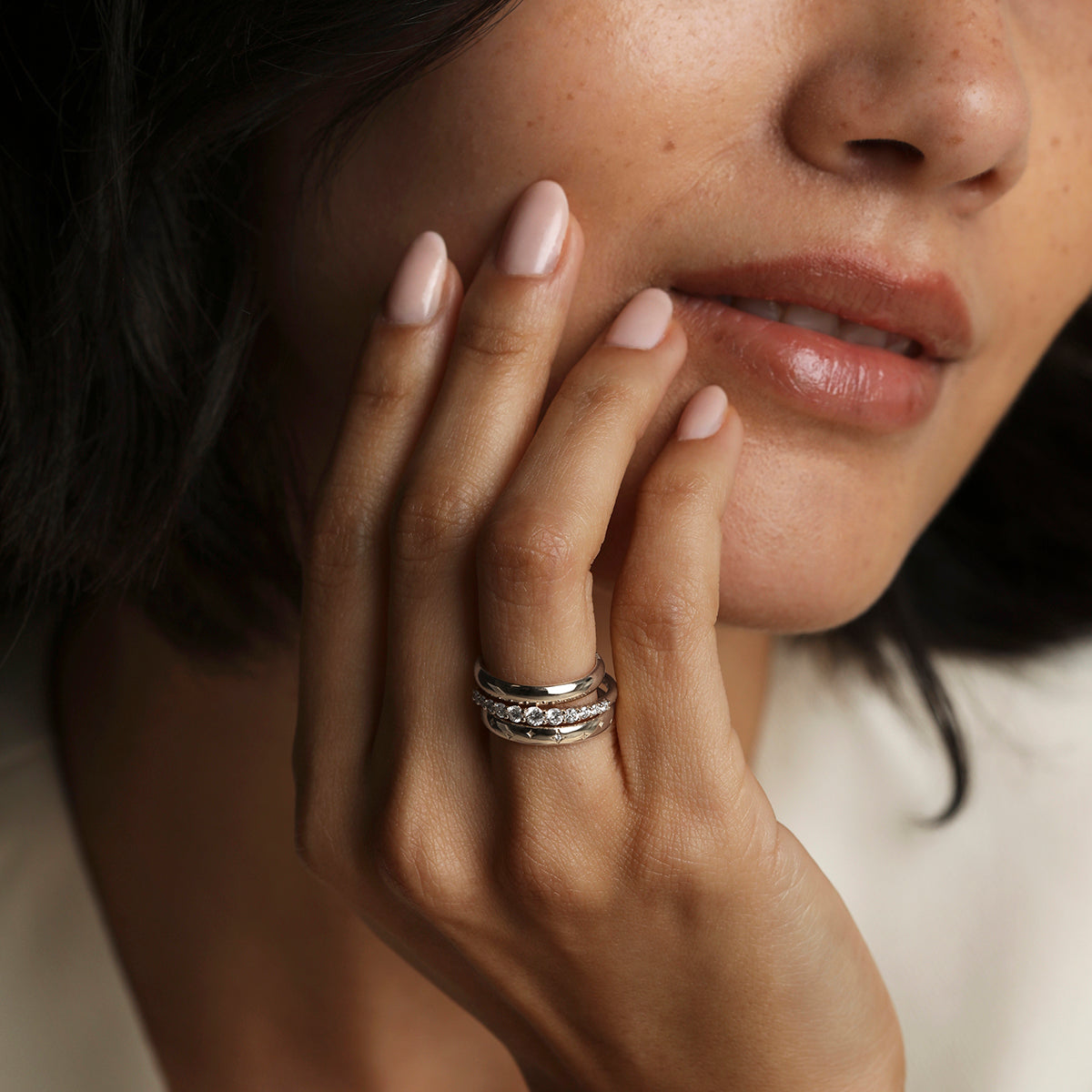 Hidden Diamond Milestone Ring in Solid White Gold