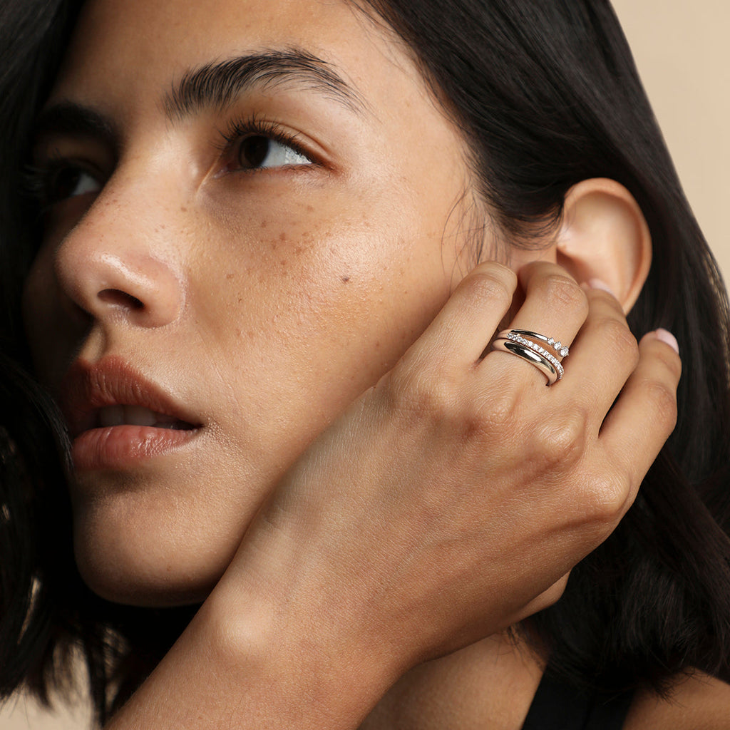 Hidden Diamond Milestone Ring in Solid White Gold