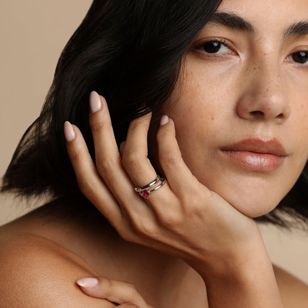 Hidden Diamond Milestone Ring in Solid White Gold
