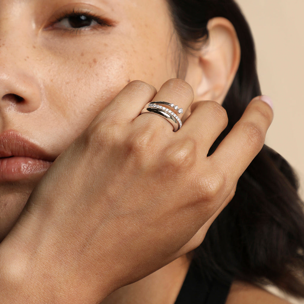 Illusion Diamond Milestone Ring in Solid White Gold
