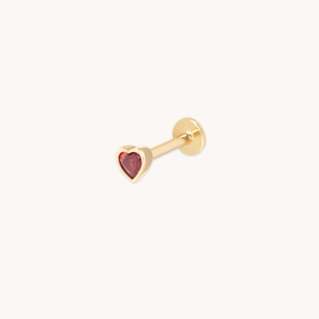 Garnet Heart Piercing Stud in Solid Gold