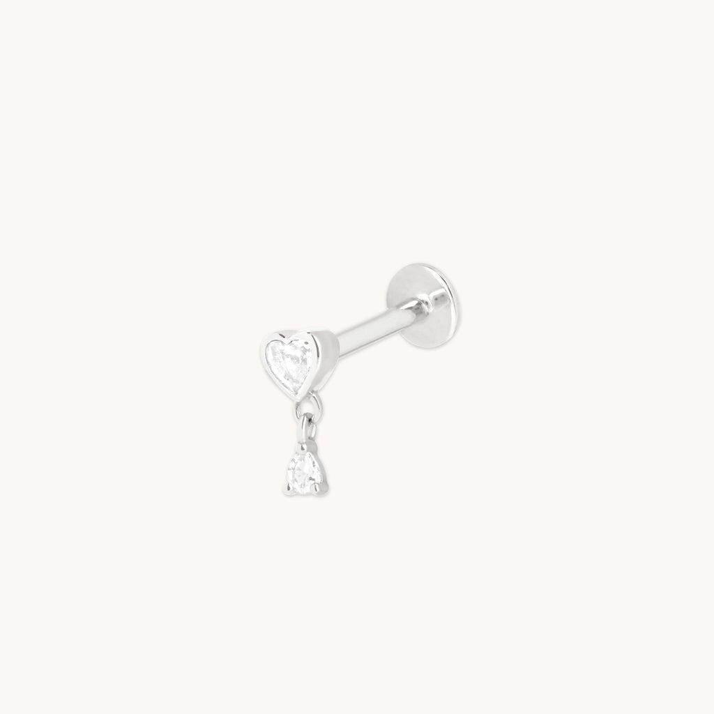 Heart White Topaz Piercing Stud in Solid White Gold