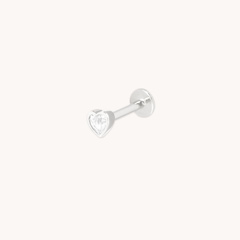 White Topaz Heart Piercing Stud in Solid White Gold