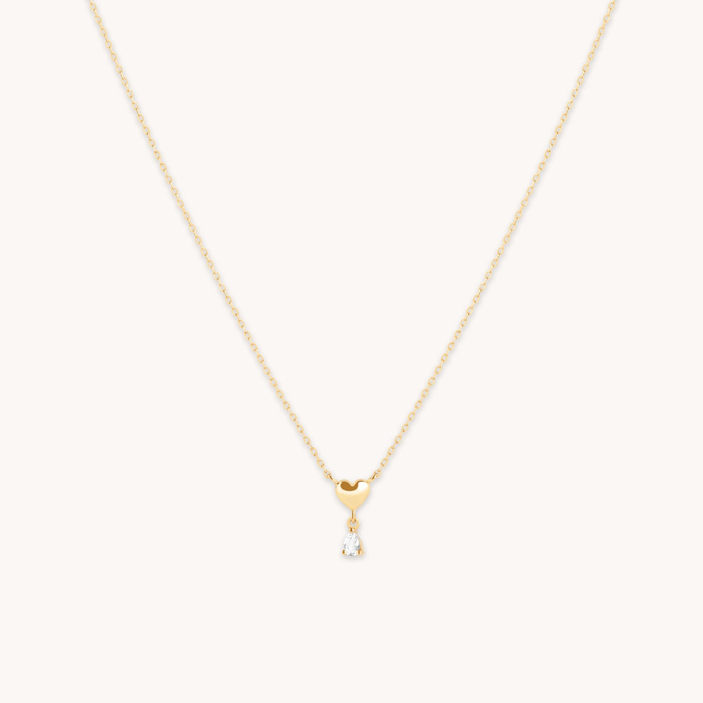 White Topaz Heart Pendant Necklace in Solid Gold